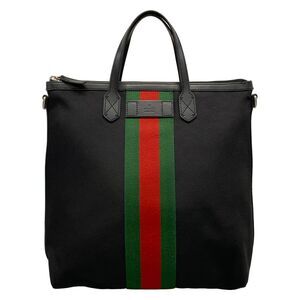 Gucci Shelly Handbag 619751 Black Red Green Nylon Canvas